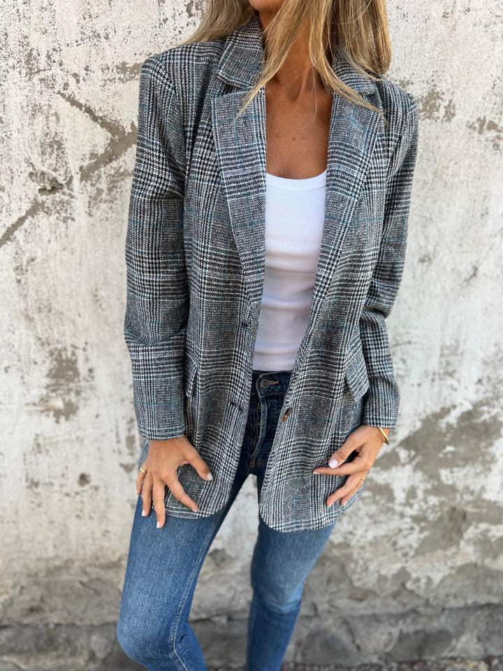 Blazer Rétro Pied-de-Poule Élégant - Belle Femme Paris