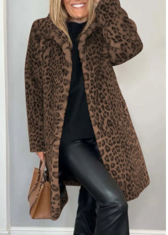 Manteau Mi-Long en Peluche Imprimé Léopard - Belle Femme Paris