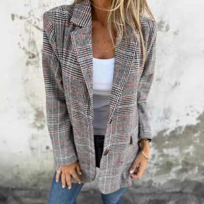 Blazer Rétro Pied-de-Poule Élégant - Belle Femme Paris