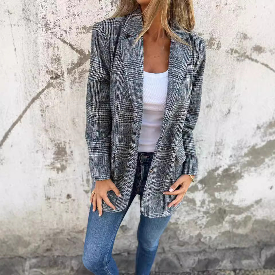 Blazer Rétro Pied-de-Poule Élégant - Belle Femme Paris