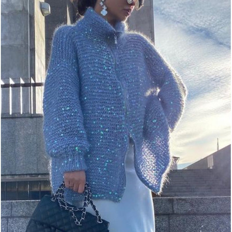 Manteau Maille à Sequins Chic - Belle Femme Paris