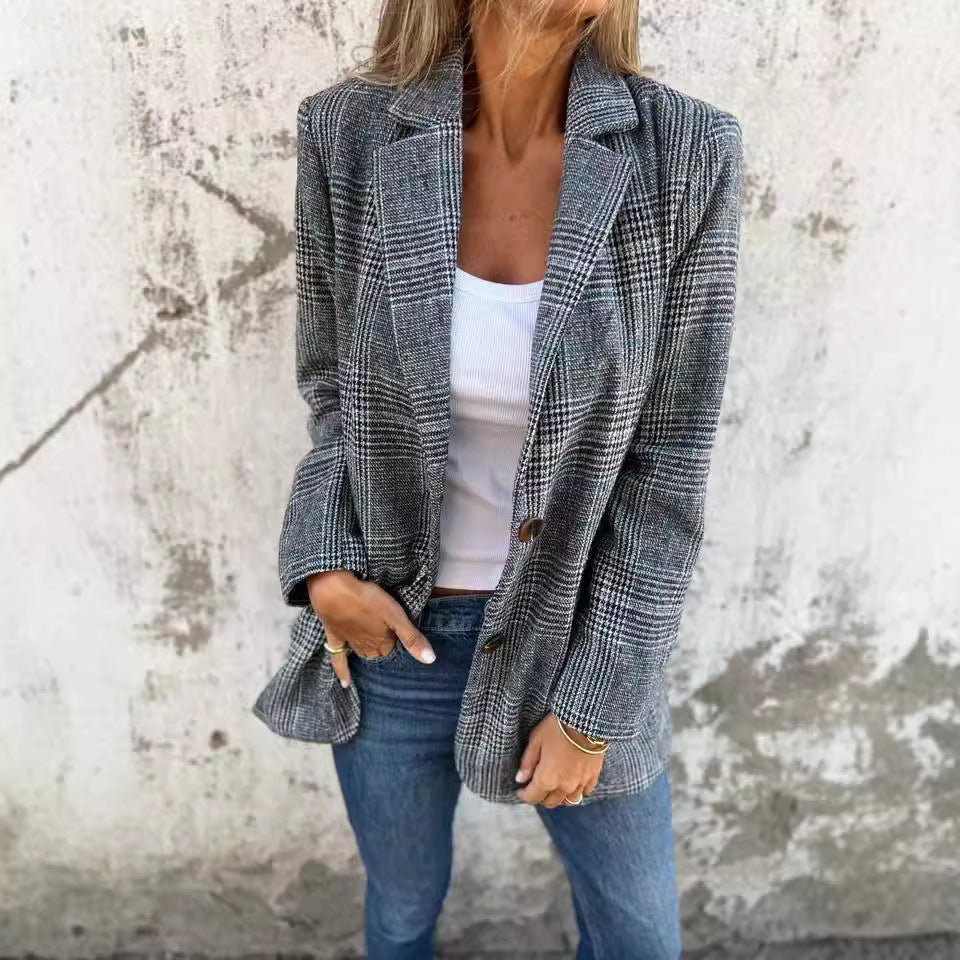 Blazer Rétro Pied-de-Poule Élégant - Belle Femme Paris