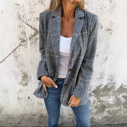 Blazer Rétro Pied-de-Poule Élégant - Belle Femme Paris