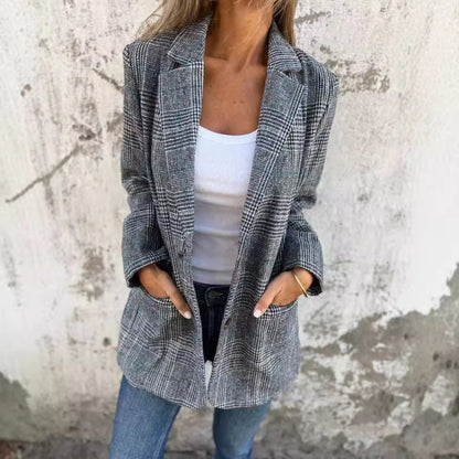 Blazer Rétro Pied-de-Poule Élégant - Belle Femme Paris